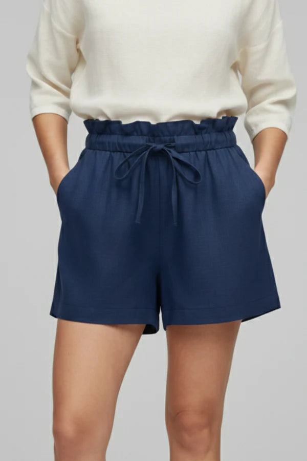 Leichte Damen-Shorts – hohe Taille mit Schnürung, weiter lockerer Schnitt, Baumwolle, vielseitige Freizeitkleidung