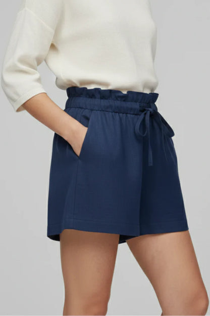 Leichte Damen-Shorts – hohe Taille mit Schnürung, weiter lockerer Schnitt, Baumwolle, vielseitige Freizeitkleidung