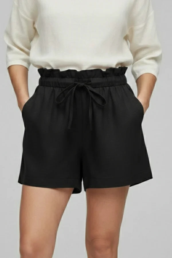 Leichte Damen-Shorts – hohe Taille mit Schnürung, weiter lockerer Schnitt, Baumwolle, vielseitige Freizeitkleidung
