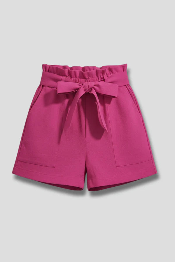 Shorts respirants pour femmes – taille haute, jambe large avec poches, mélange coton-lin, décontracté