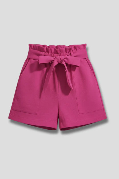 Shorts respirants pour femmes – taille haute, jambe large avec poches, mélange coton-lin, décontracté