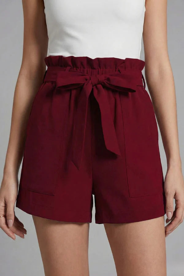 Shorts respirants pour femmes – taille haute, jambe large avec poches, mélange coton-lin, décontracté