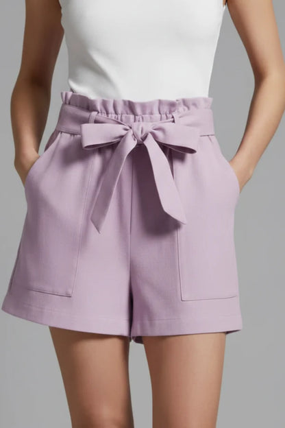 Shorts respirants pour femmes – taille haute, jambe large avec poches, mélange coton-lin, décontracté