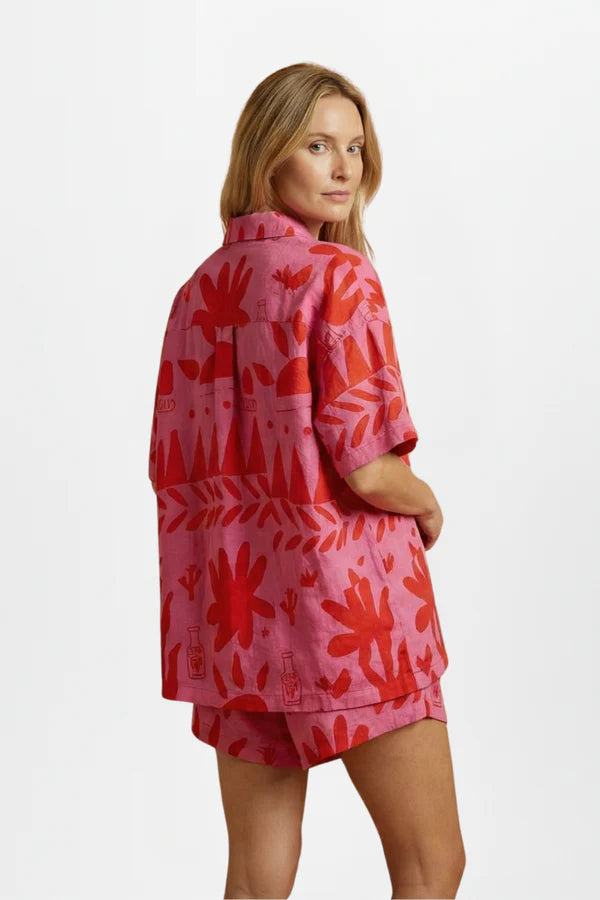 Lichtgewicht dames cardigan shirtset met print - met kraag, losse pasvorm, polyester, casual kleding