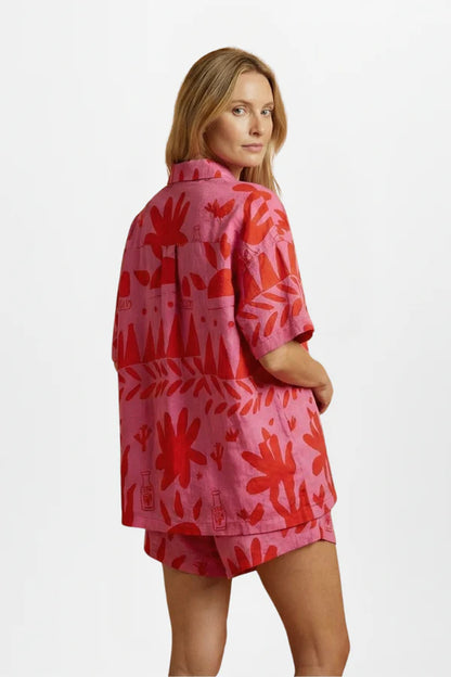 Lichtgewicht dames cardigan shirtset met print - met kraag, losse pasvorm, polyester, casual kleding