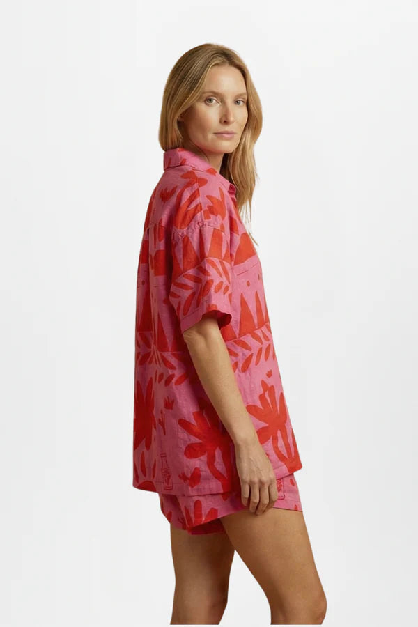 Lichtgewicht dames cardigan shirtset met print - met kraag, losse pasvorm, polyester, casual kleding