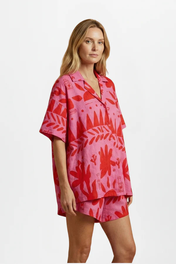 Lichtgewicht dames cardigan shirtset met print - met kraag, losse pasvorm, polyester, casual kleding