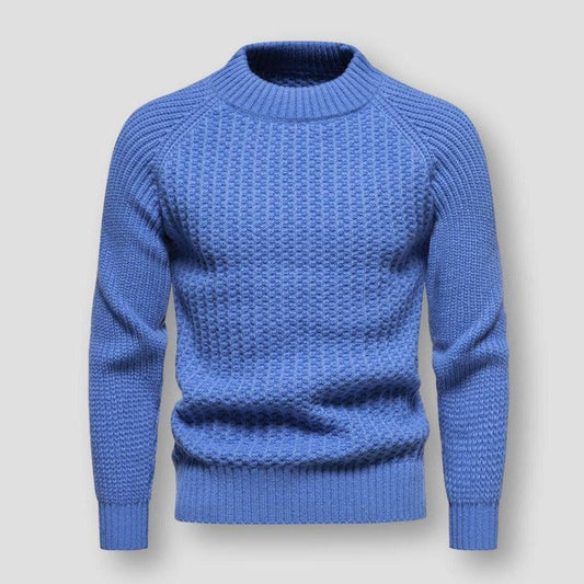 Warm Men's Waffle Knit Sweater - Crewneck, Wool, Winter