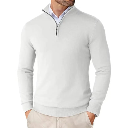 Lightweight Classic Men’s Knit Sweater - Zip Collar, Cotton