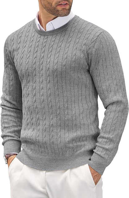 Fitted Men's Knit Sweater - Slim Cable Knit, Cotton, Casual