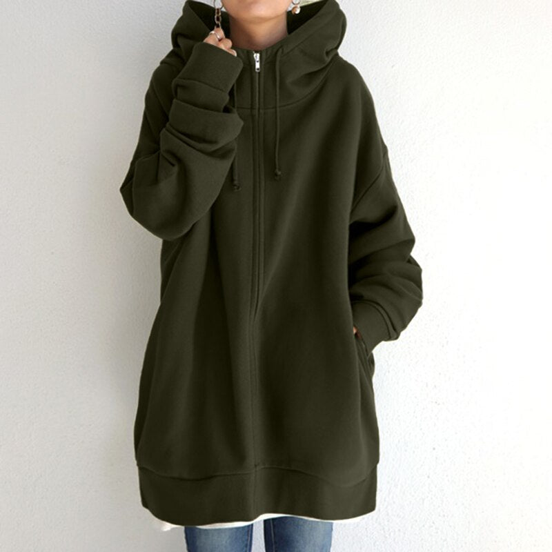 Warm Women Longline Hoodie - Oversized Fleece Layering