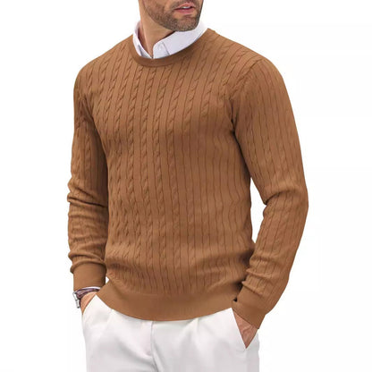 Fitted Men's Knit Sweater - Slim Cable Knit, Cotton, Casual