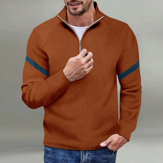Warm Classic Men's Sweater - Raglan Zip Neck, Wool Blend