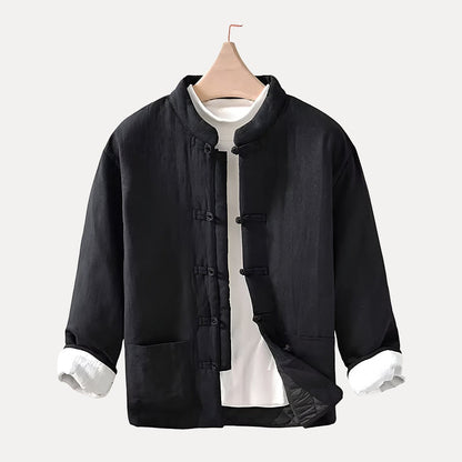 Warme entspannte Herren gesteppte Jacke - Leinen mit Stehkragen