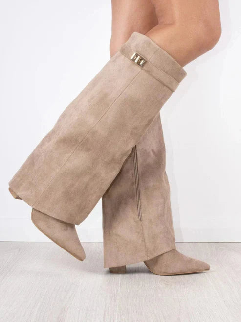 Supportive Women’s Knee-High Boots - Pointed Toe, Suede