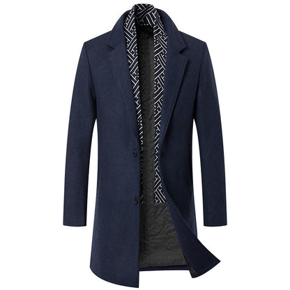 Warm Mens Wool Coat - Mid Length Structured Cut, Winter