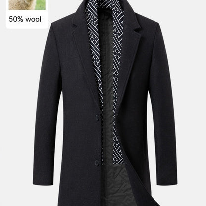 Warm Mens Wool Coat - Mid Length Structured Cut, Winter