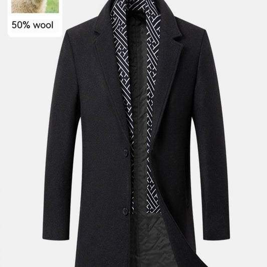 Warm Mens Wool Coat - Mid Length Structured Cut, Winter
