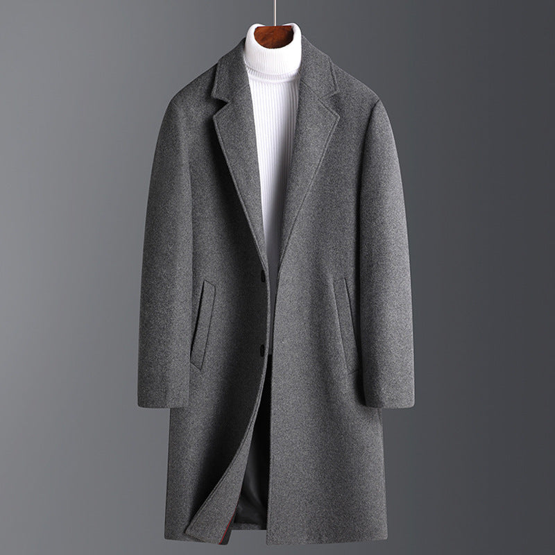 Warm Men’s Wool Coat - Korean Single-Breasted Velvet