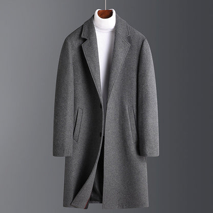 Warm Men’s Wool Coat - Korean Single-Breasted Velvet