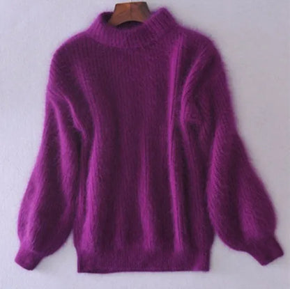 Varm og hyggelig damesweater med høj hals - Oversized blød strik
