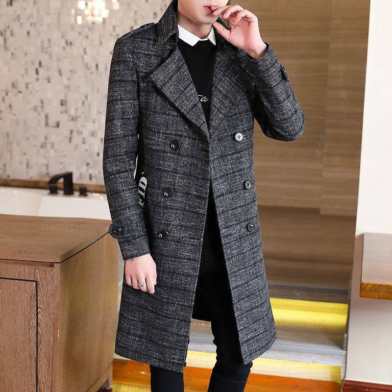 Fitted Men's Trench Coat - Double Breasted Polyester