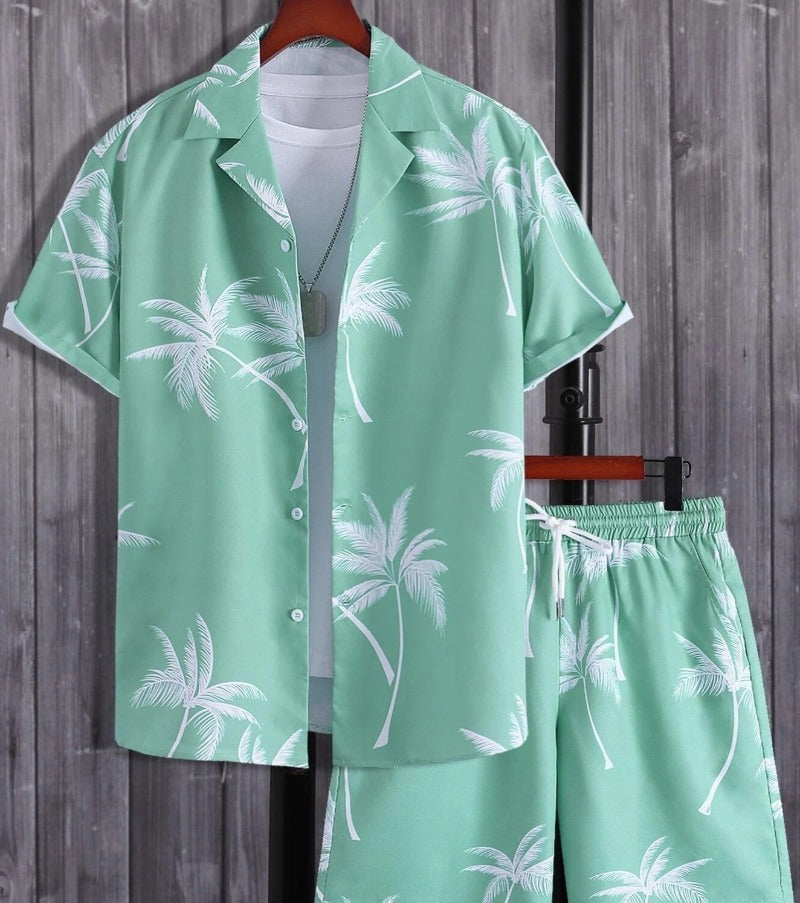 Variant image for Men's Summer Set with Tropical Print, Lightweight Shirt and Shorts, Relaxed Fit for Warm Weather Casual Outings-57