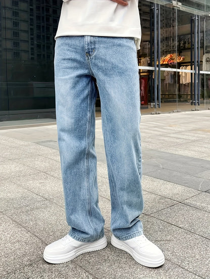 Comfortable Men's Loose Fit Jeans with Straight Legs, Cotton Blend, Versatile Style for Casual and Formal Wear-6