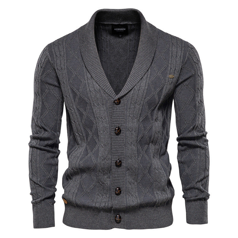 Soft Classic Men’s Cardigan - Shawl V Neck, Cotton Knit