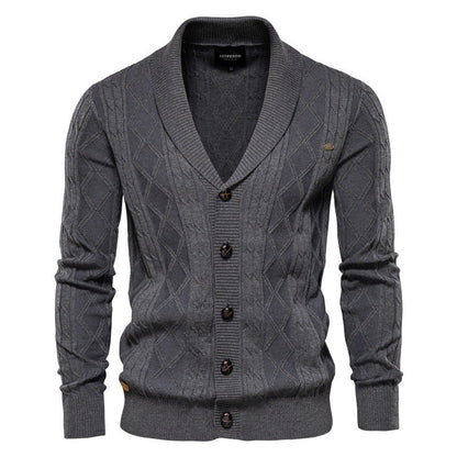 Soft Classic Men’s Cardigan - Shawl V Neck, Cotton Knit
