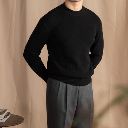 Varm Klassisk Herre Crewneck Trøje - Bred Rib Uldblanding