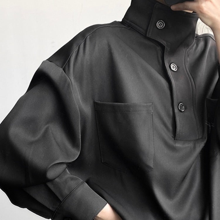 Soft Men’s Half Turtleneck Shirt - Stand Collar, Polyester