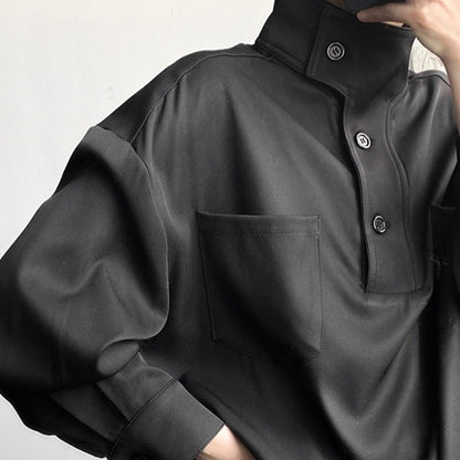 Soft Men’s Half Turtleneck Shirt - Stand Collar, Polyester