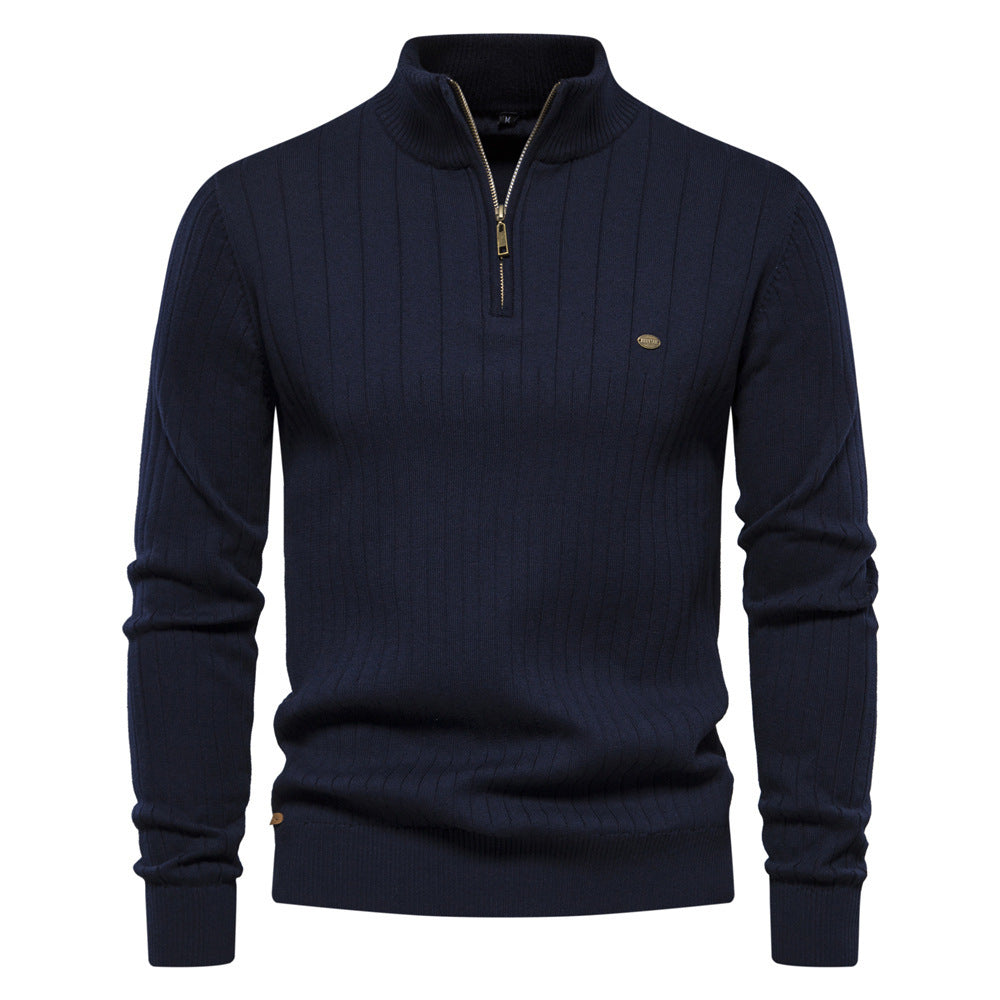 Atmungsaktiver Herren-Halbzip-Pullover – Gerippte Baumwolle, Herbst