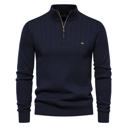 Atmungsaktiver Herren-Halbzip-Pullover – Gerippte Baumwolle, Herbst