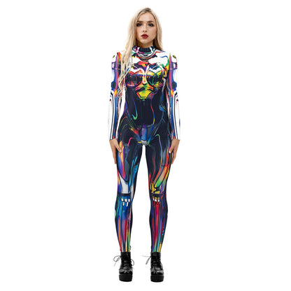Stretchy and Body-Hugging Women's Printed Jumpsuit - Contoured Full-Body, Milk Silk Second-Skin for Cosplay