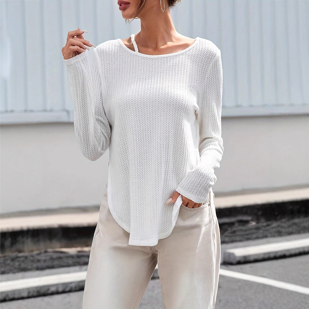 Lightweight Womens Textured Knit Tee - Curved Hem, Poly