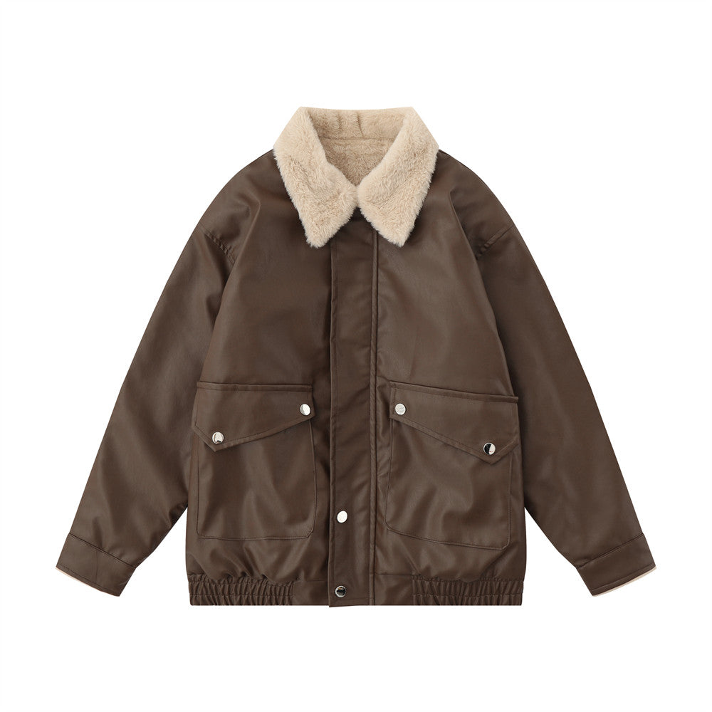 Chaqueta cálida para hombre – inspirada en motos, holgada, de cuero PU, para otoño e invierno, ropa urbana