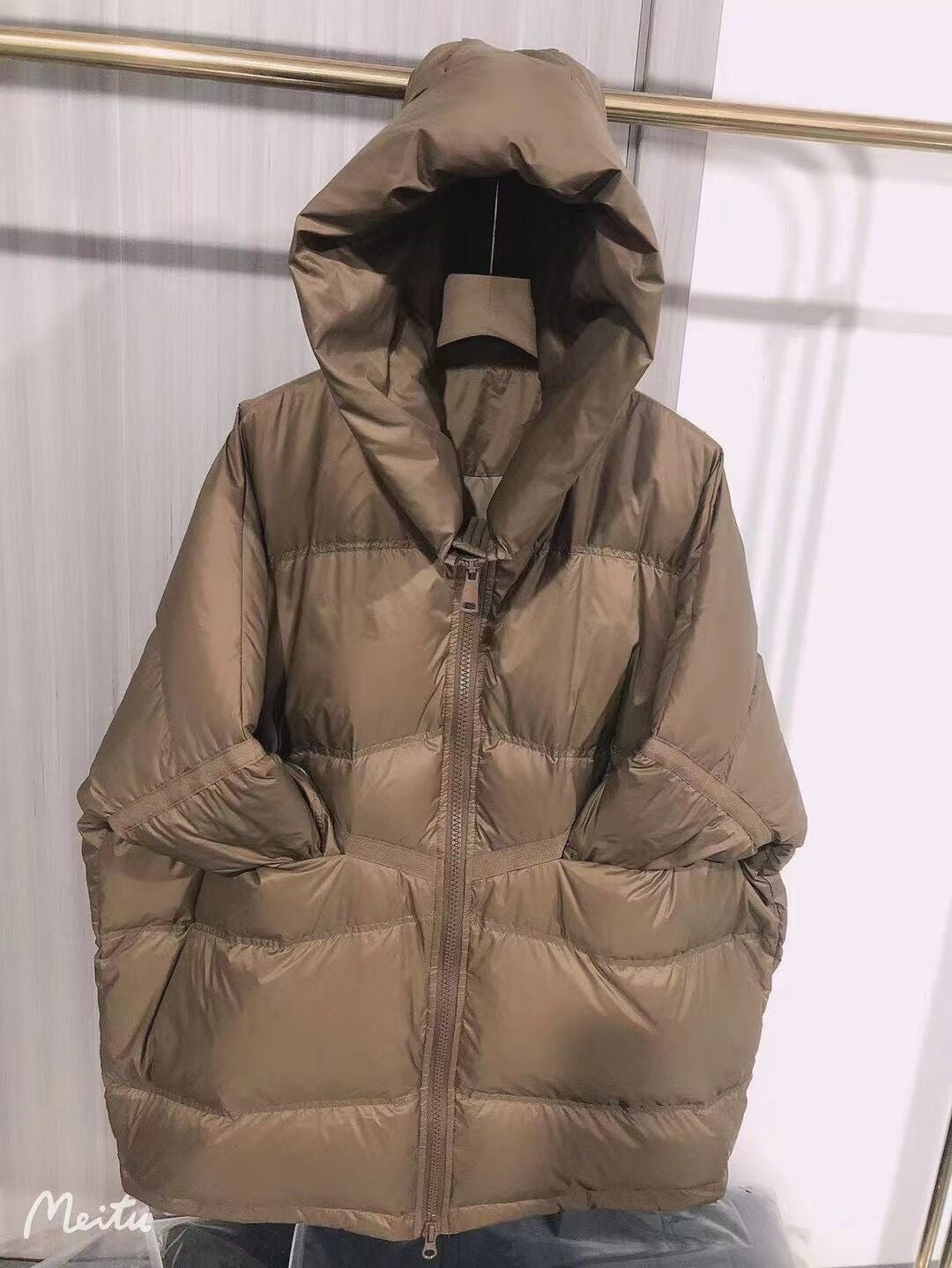 Warm Women's Mid-Length Down Coat - Hooded, Velvet, Cozy