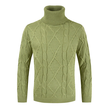 Warm Cozy Men's Turtleneck Sweater - Loose Cable Knit