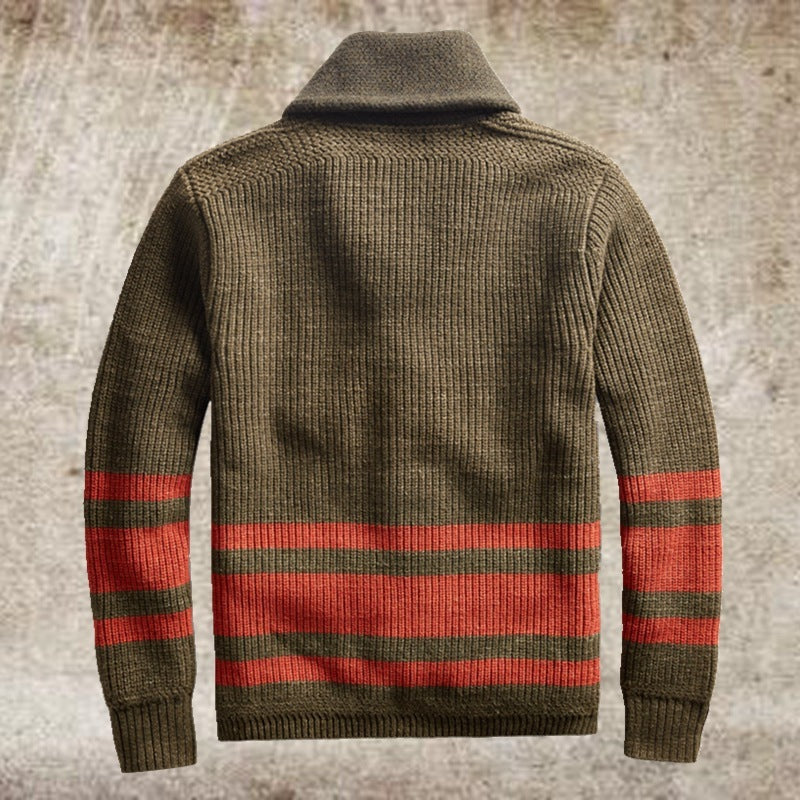 Warm Mens Cardigan Jacket - Shawl Collar, Cotton, Fall