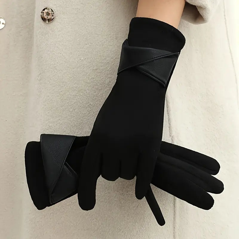 Warm Women's Winter Gloves - Faux Leather Cuff, Fleece