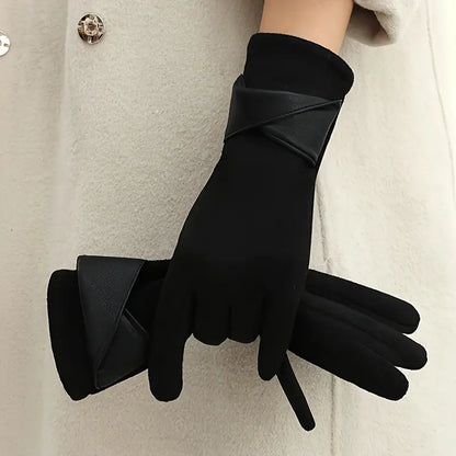 Warm Women's Winter Gloves - Faux Leather Cuff, Fleece