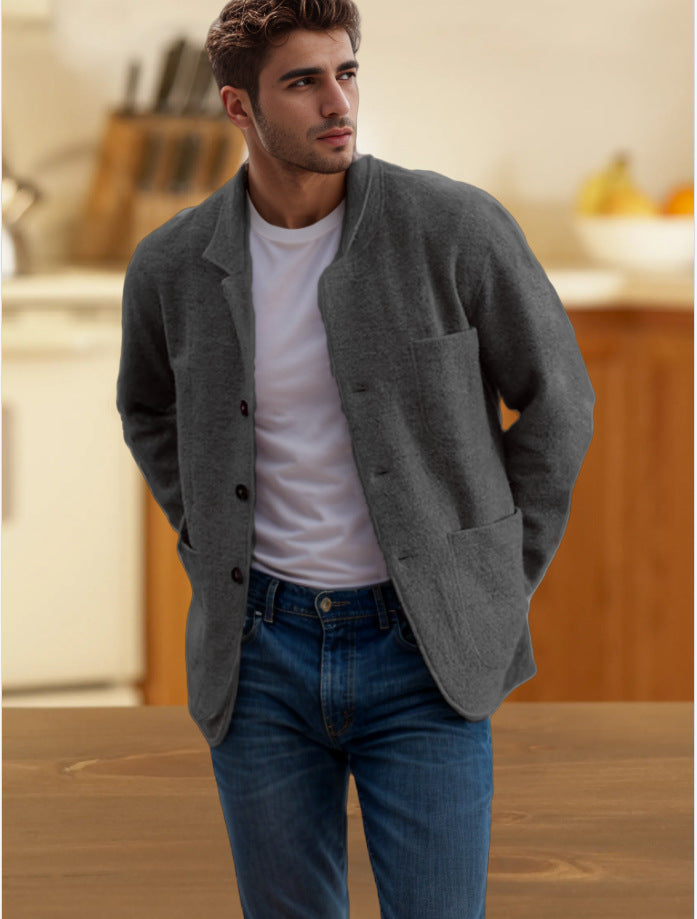 Warm men's jacket - blazer-style, long-sleeve, polyester, for everyday casual wear