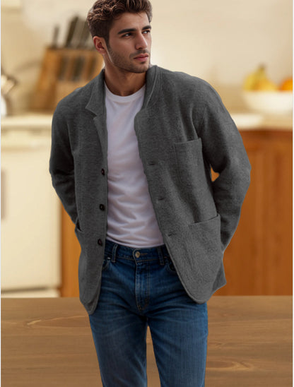 Warm men's jacket - blazer-style, long-sleeve, polyester, for everyday casual wear