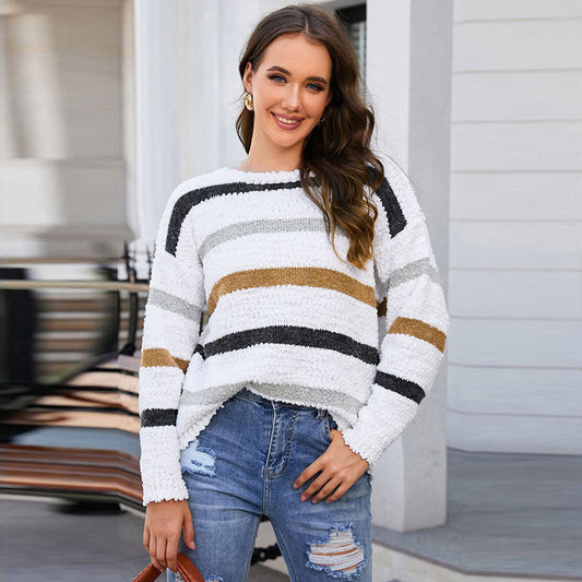 Soft Relaxed Women's Pullover Sweater - Boxy Cropped Boucle