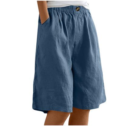 Lightweight women's shorts – high-waisted, loose-fit with pockets, cotton, for casual summer days