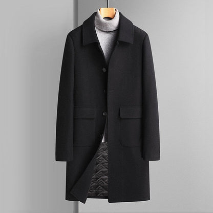 Warm Men’s Wool Coat - Korean Single-Breasted Velvet