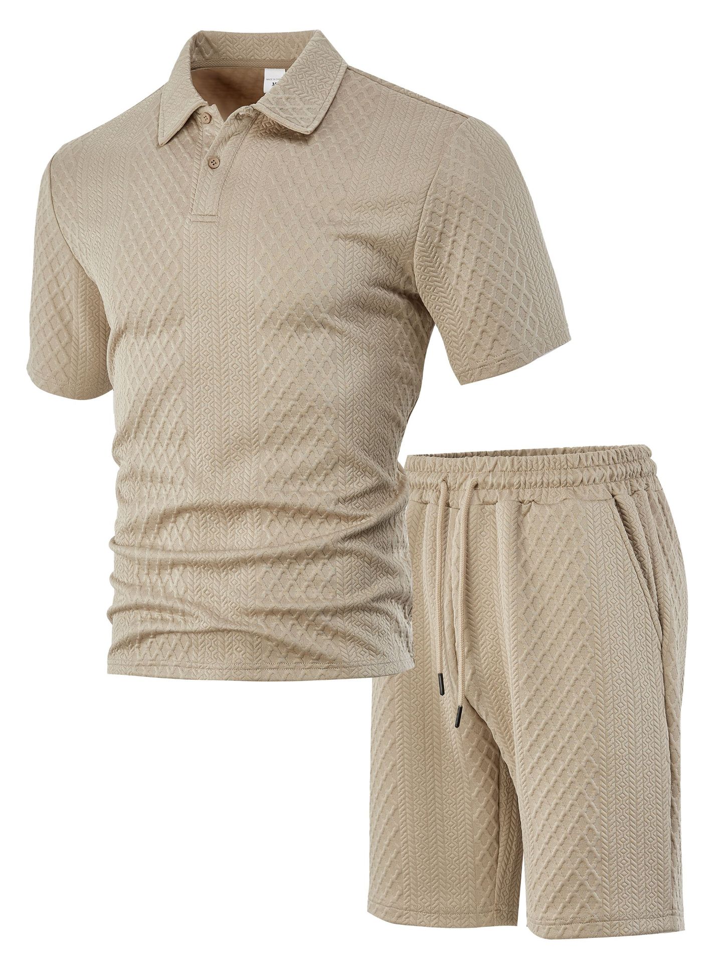 Breathable men's polo shirt and shorts set – durable textured pattern, polyester, for casual wear