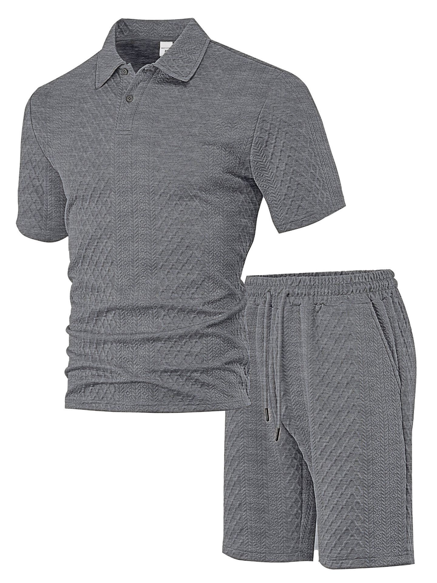 Breathable men's polo shirt and shorts set – durable textured pattern, polyester, for casual wear
